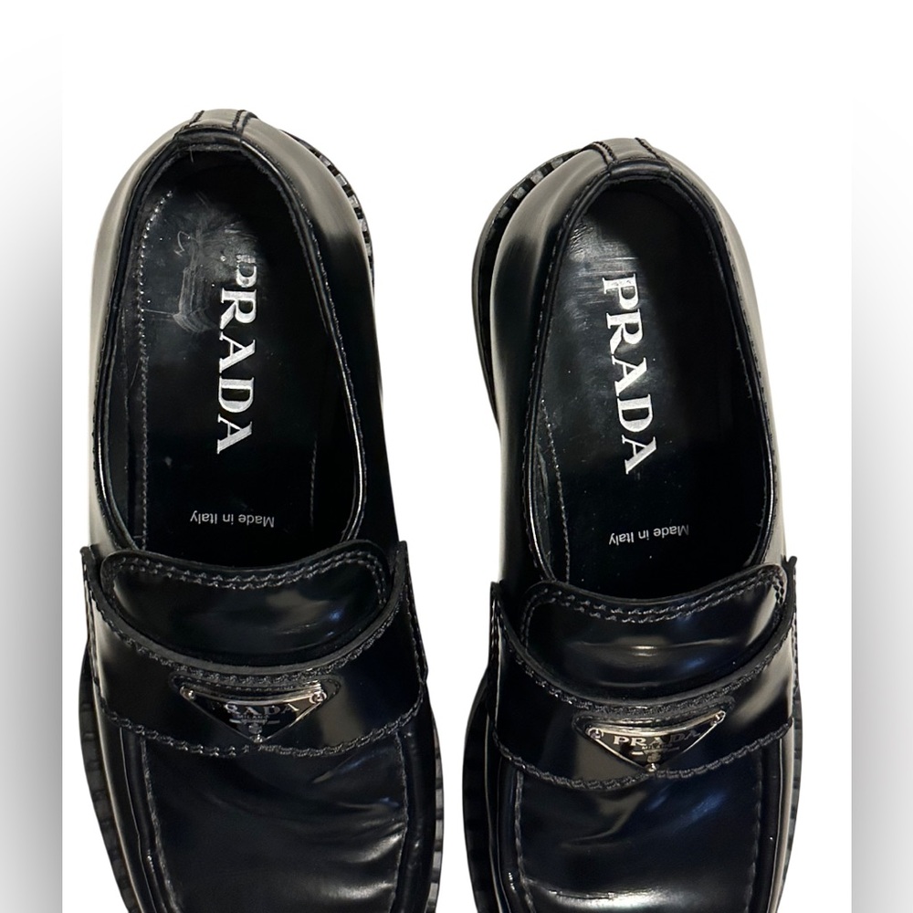 Prada Chocolate Brushed Leather Loafers Black - Picture 5 of 10